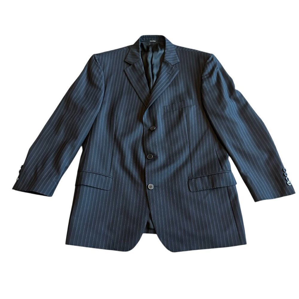 Zegna Navy Pinstripe Blazer Jacket Three-Button Luxury Designer Size 54R Men's